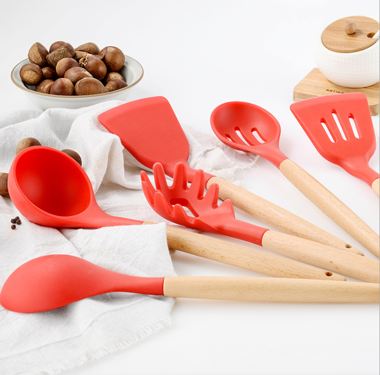 12 Pcs Wooden Silicone Kitchen Utensils EZ Home Ideas
