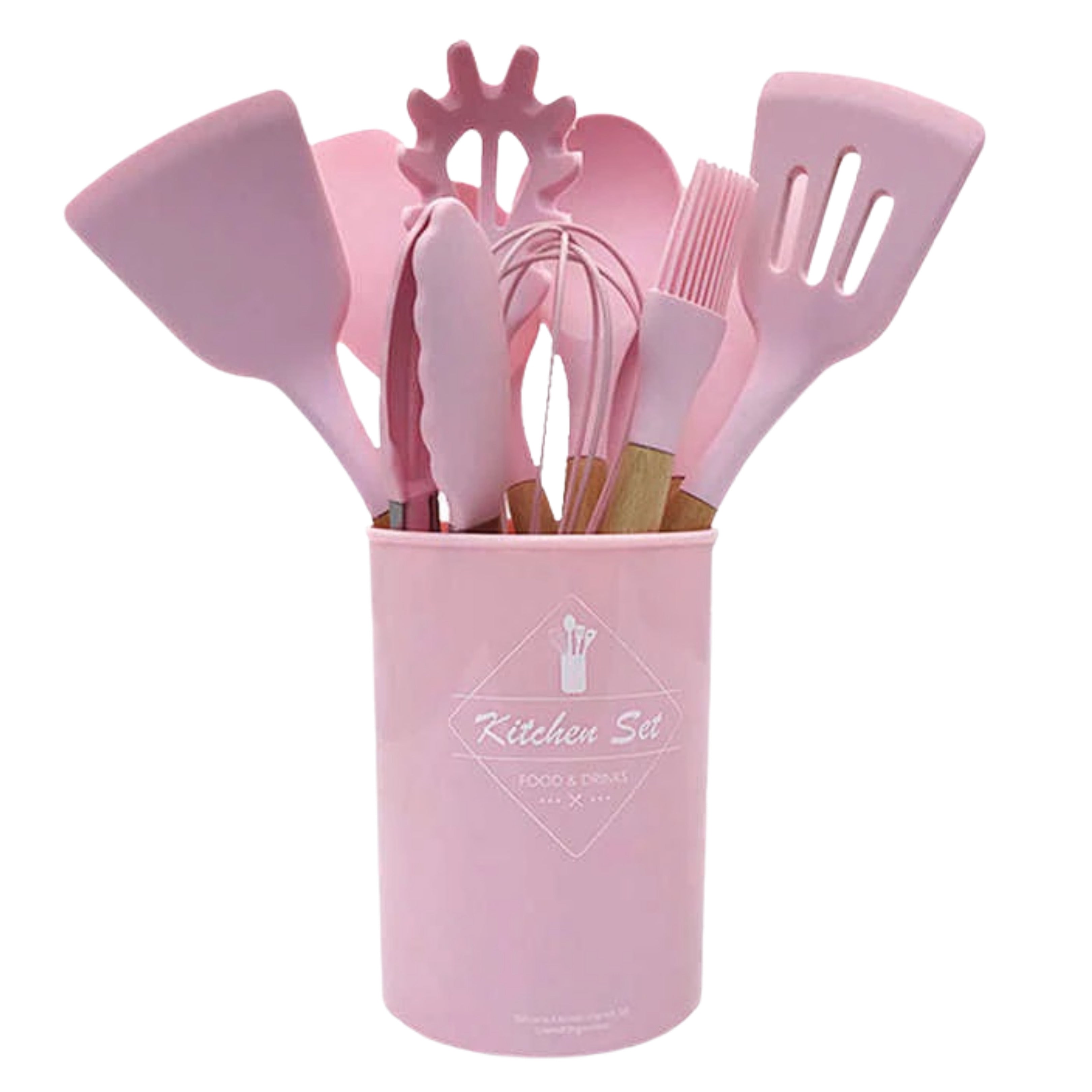 Rose Gold And Pink Kitchen Utensil Small Five-Piece Set Mini Silicone Kids  Kitchen Tools Whisk Spatula Tongs Spoon And Slotted Spatula